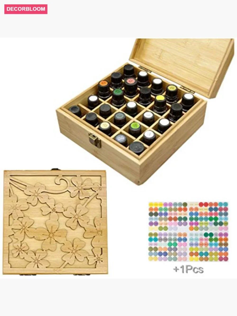 Wooden Essential Oil Storage Box with Label - Holds 25 Bottles